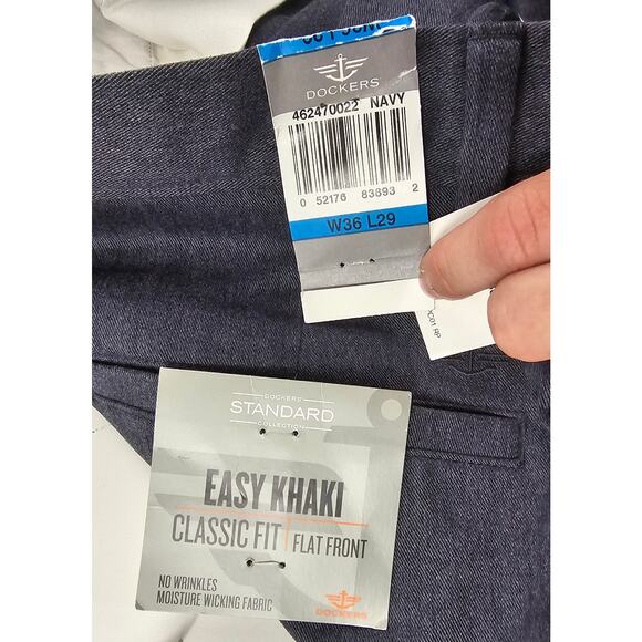 NWT 36x29 easy fit flat front khaki Chinos blue navy no iron dress work pants - Picture 3 of 7